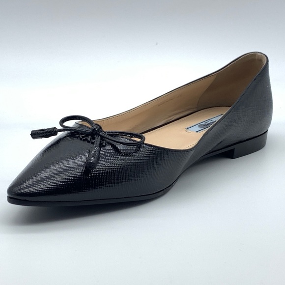 Vestaire - Prada Saffiano Bow Logo Pointed Ballet Flats - Picture 4 of 14